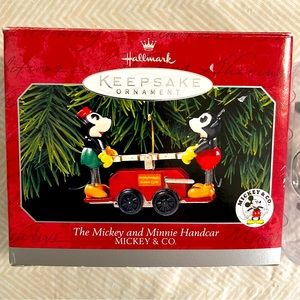 Hallmark Disney Mickey and Minnie Handcar VintageDetailed Collectors Item Xmas